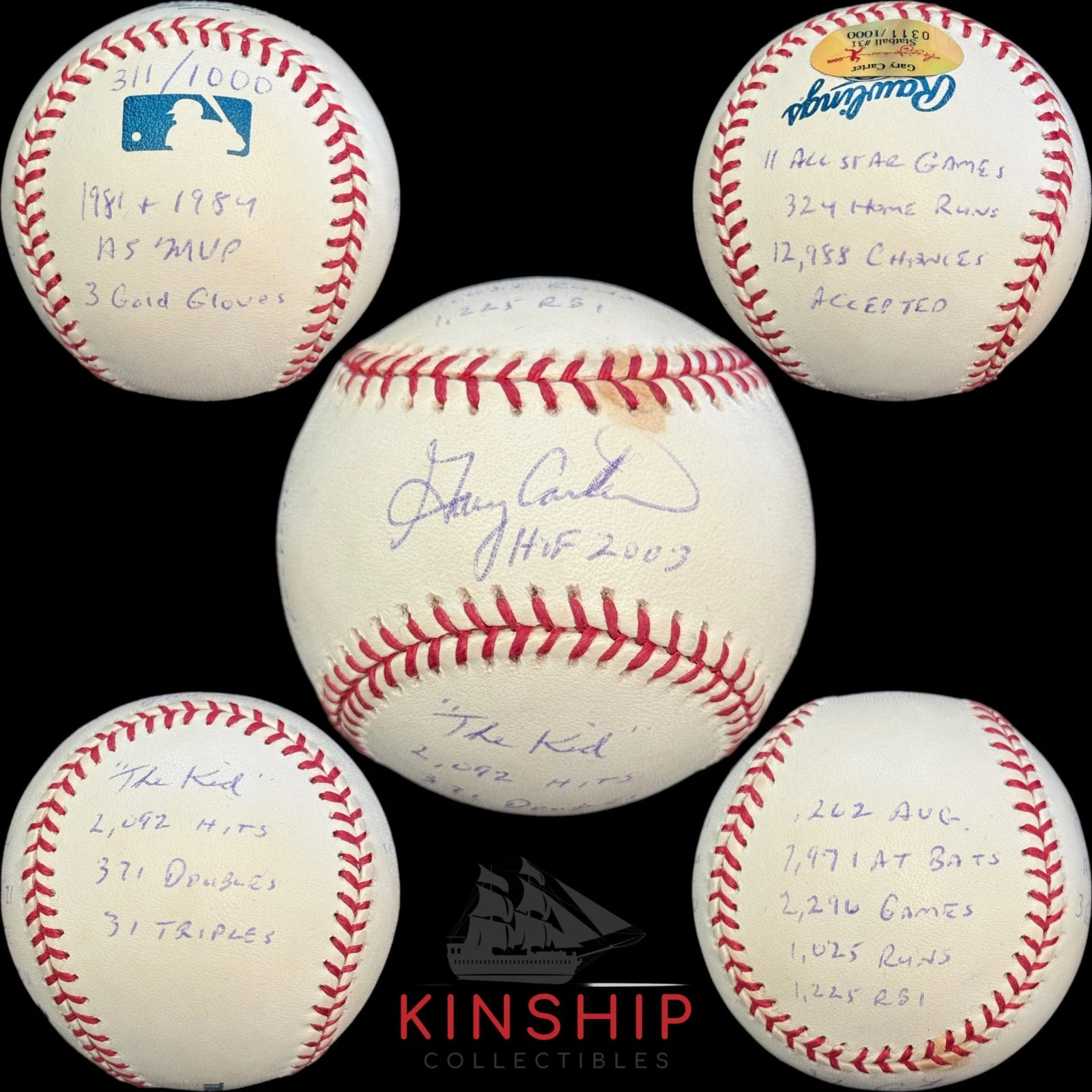 Gary Carter signed Rawlings OML Baseball Inscribed Stat HOF Mets Auto A4385