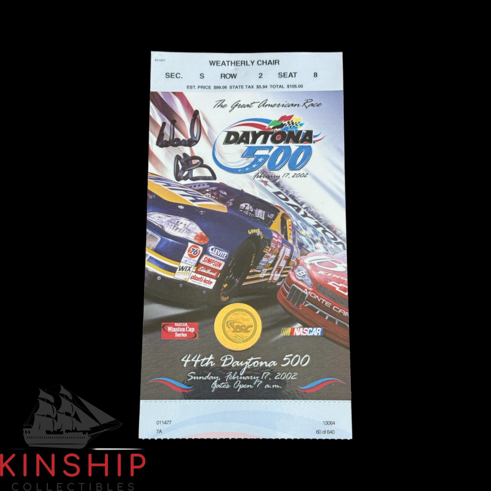 Ward Burton signed 2002 Daytona 500 Ticket JSA COA Rare NASCAR Auto Z2562