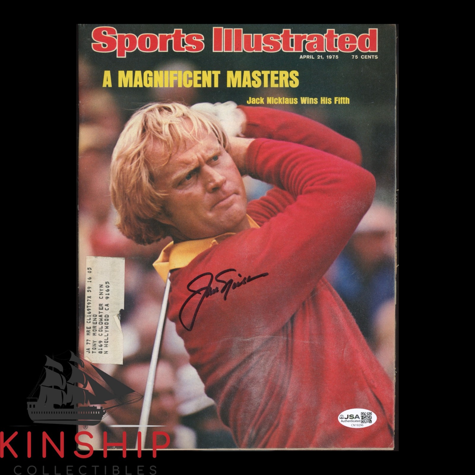 Jack Nicklaus signed 1975 Sports Illustrated Magazine JSA Masters Golf Auto E396