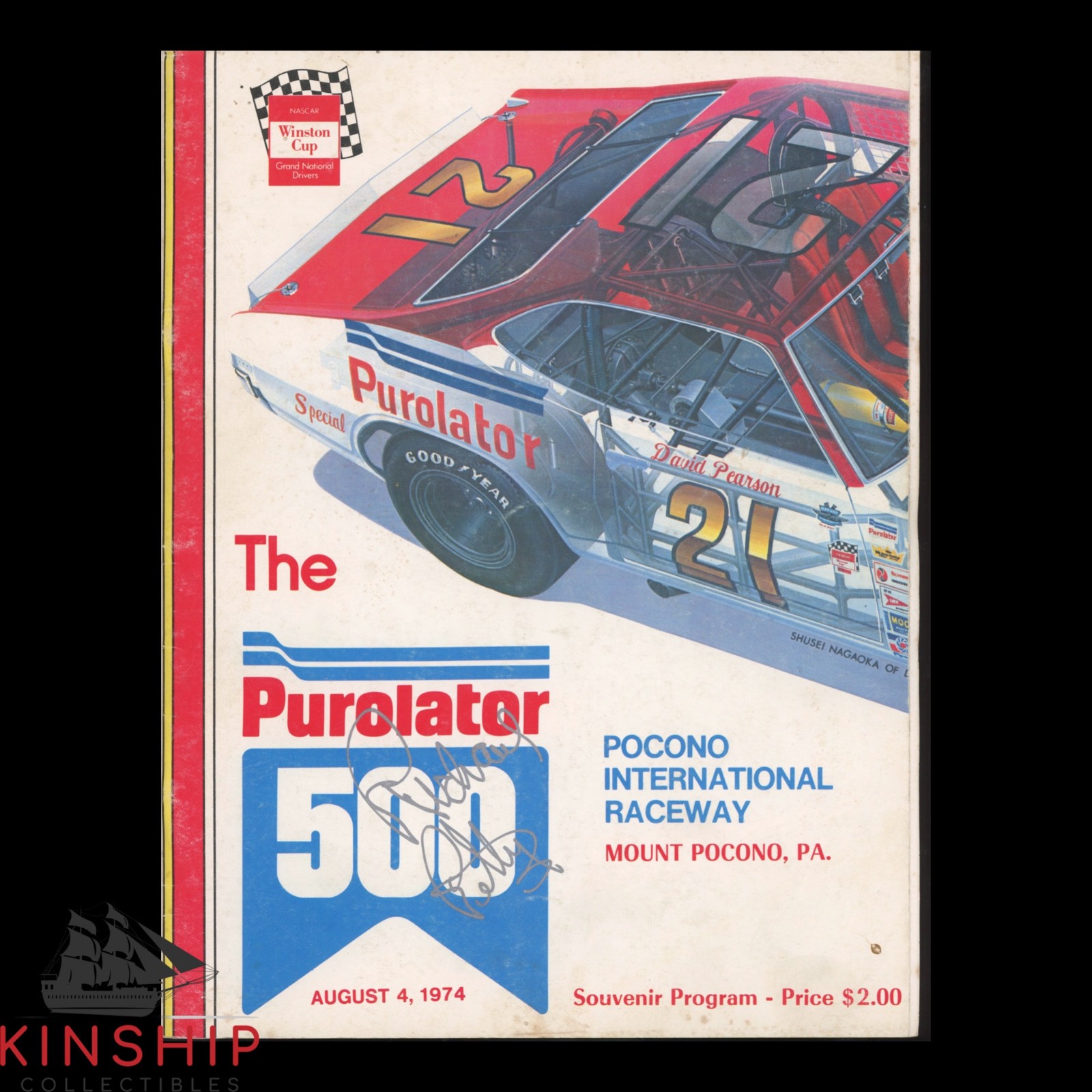 Richard Petty signed 1974 Purolator 500 Program JSA COA NASCAR Auto Win E401