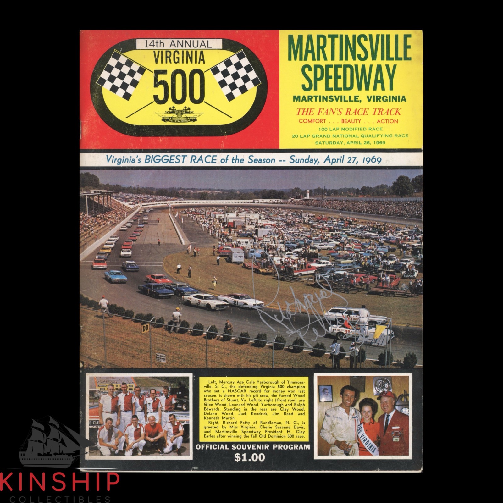Richard Petty signed 1969 Virginia 500 Program JSA COA NASCAR Auto Win E403