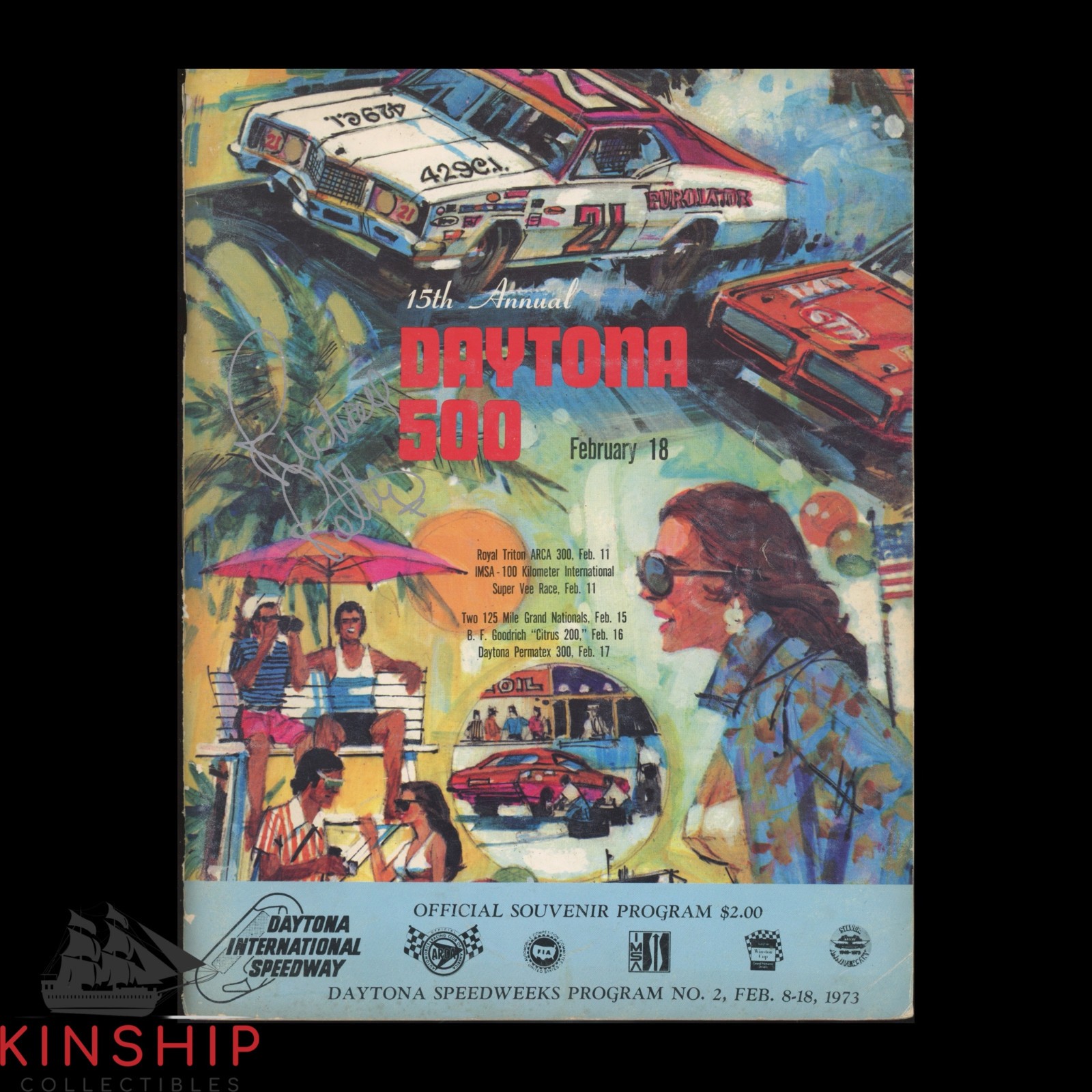 Richard Petty signed 1973 Daytona 500 Program JSA COA NASCAR Auto Winner E404