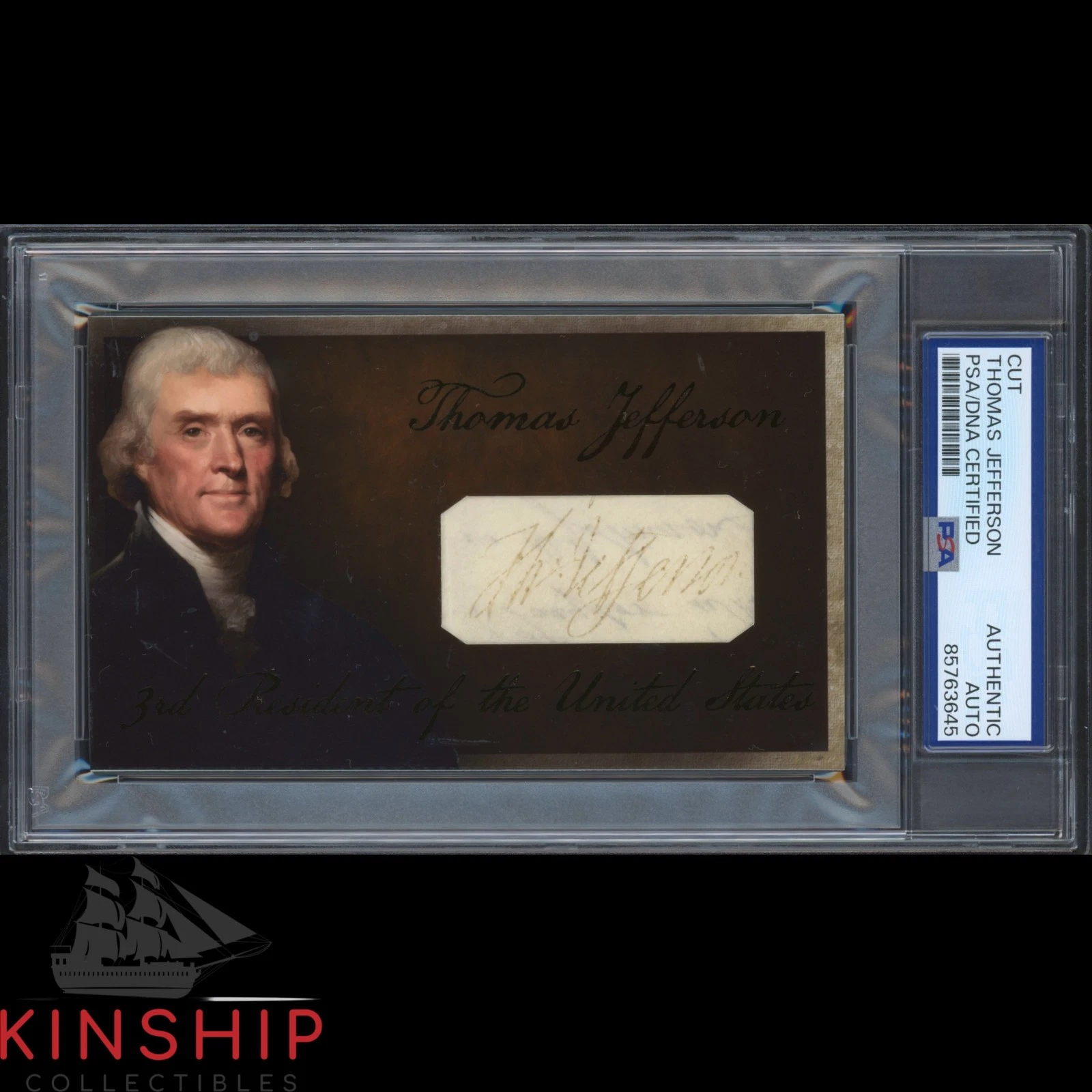 President Thomas Jefferson signed Cut 3x5 Custom Card PSA DNA Slab Auto C6165