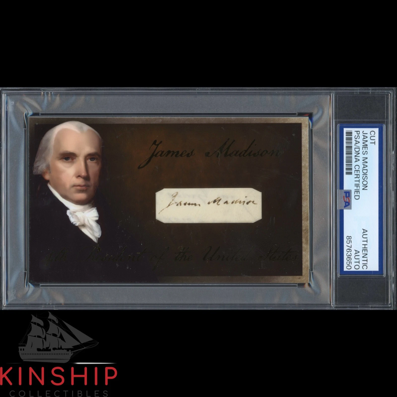 President James Madison signed Cut 3x5 Custom Card PSA DNA Slab Auto C6164