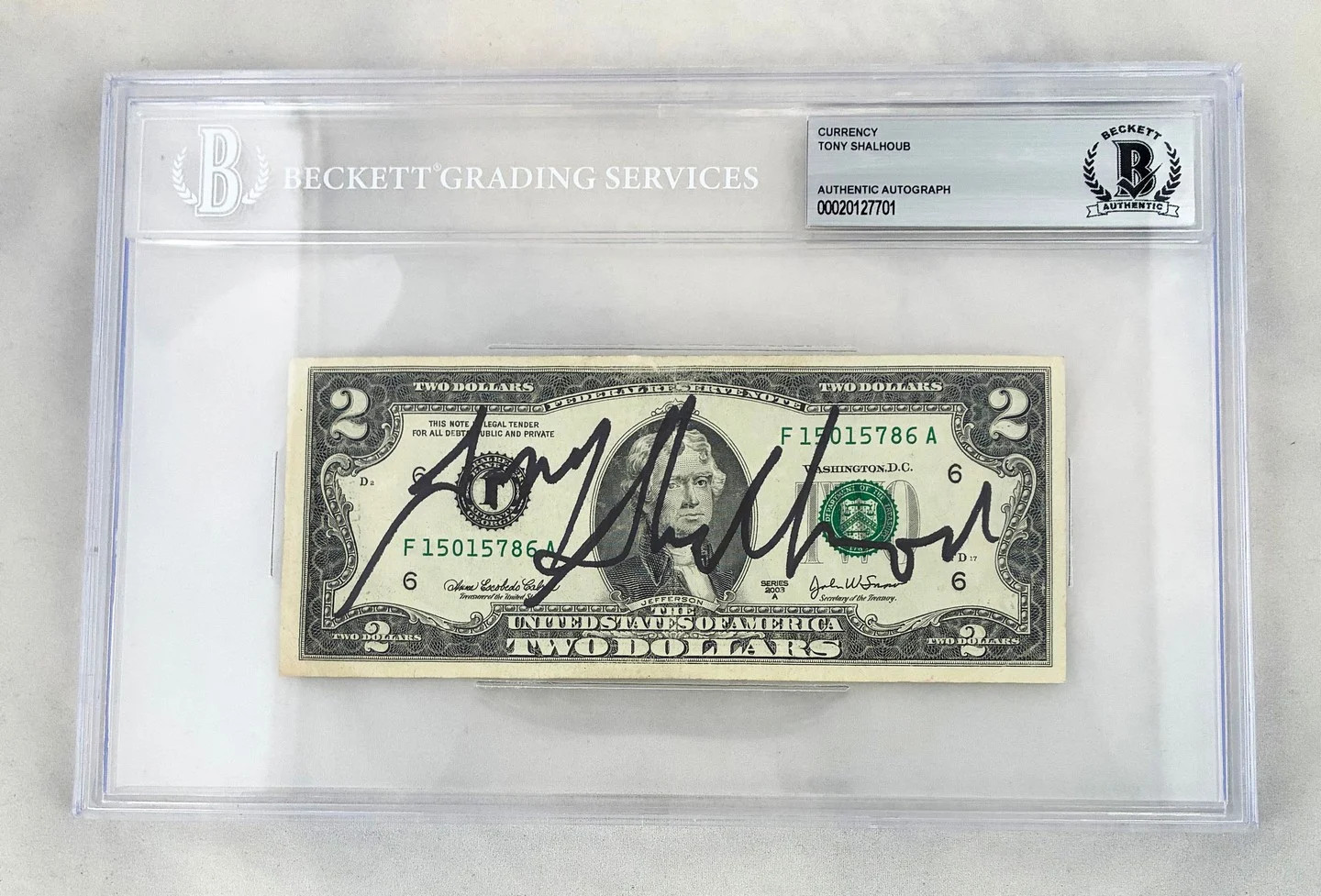 Tony Shalhoub Signed $2 Bill US Currency Beckett BAS COA
