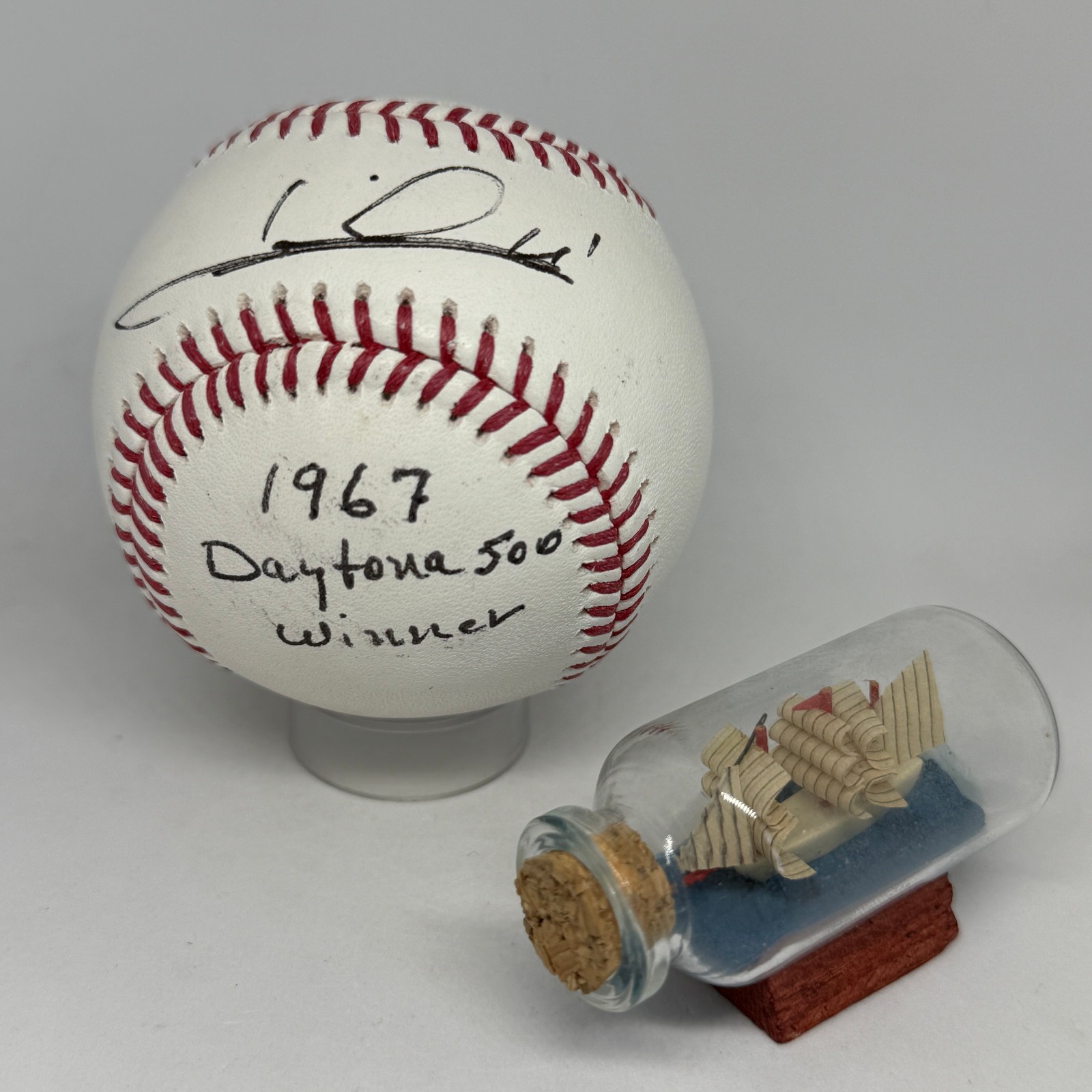 Mario Andretti signed Rawlings Baseball JSA Inscribed 1967 Daytona 500 Win A4467