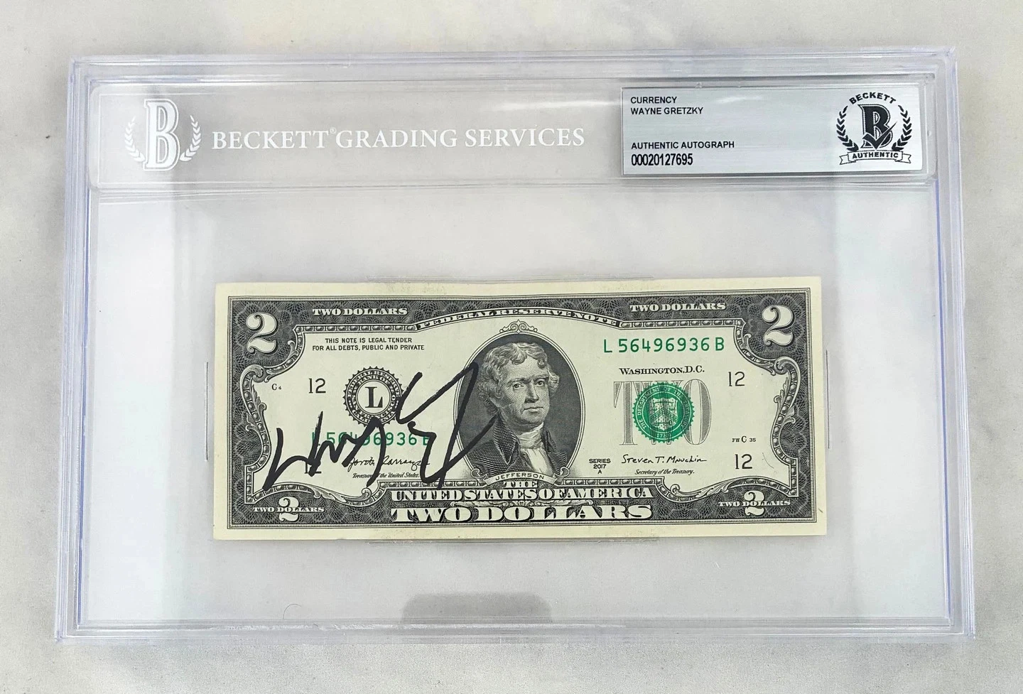 Wayne Gretzky Signed $2 Bill US Currency Edmonton Oilers Beckett BAS COA