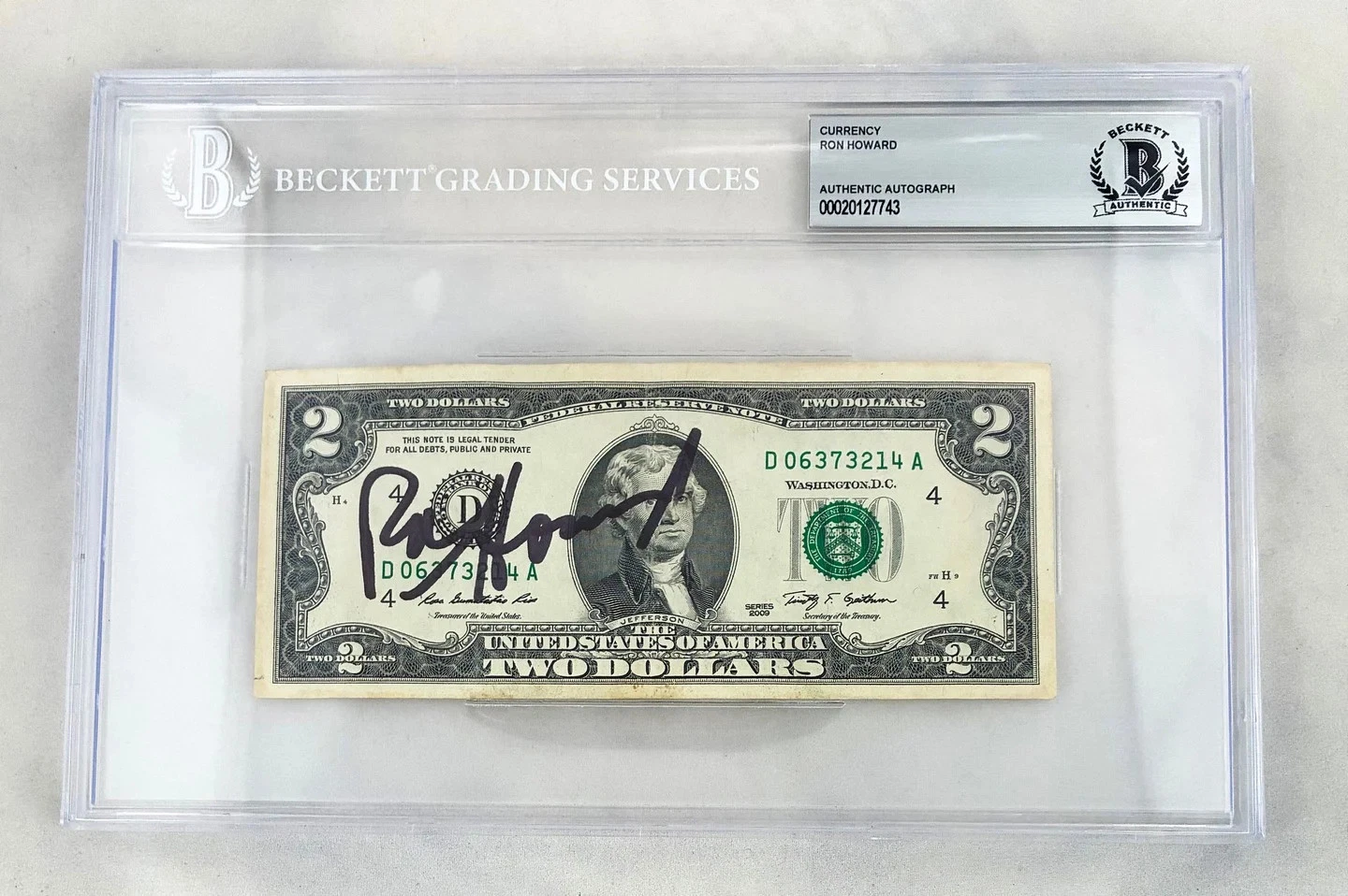 Ron Howard Signed $2 Bill US Currency Beckett BAS COA