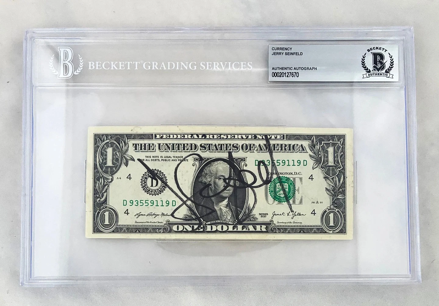 Jerry Seinfeld Signed $1 Bill US Currency Beckett BAS COA