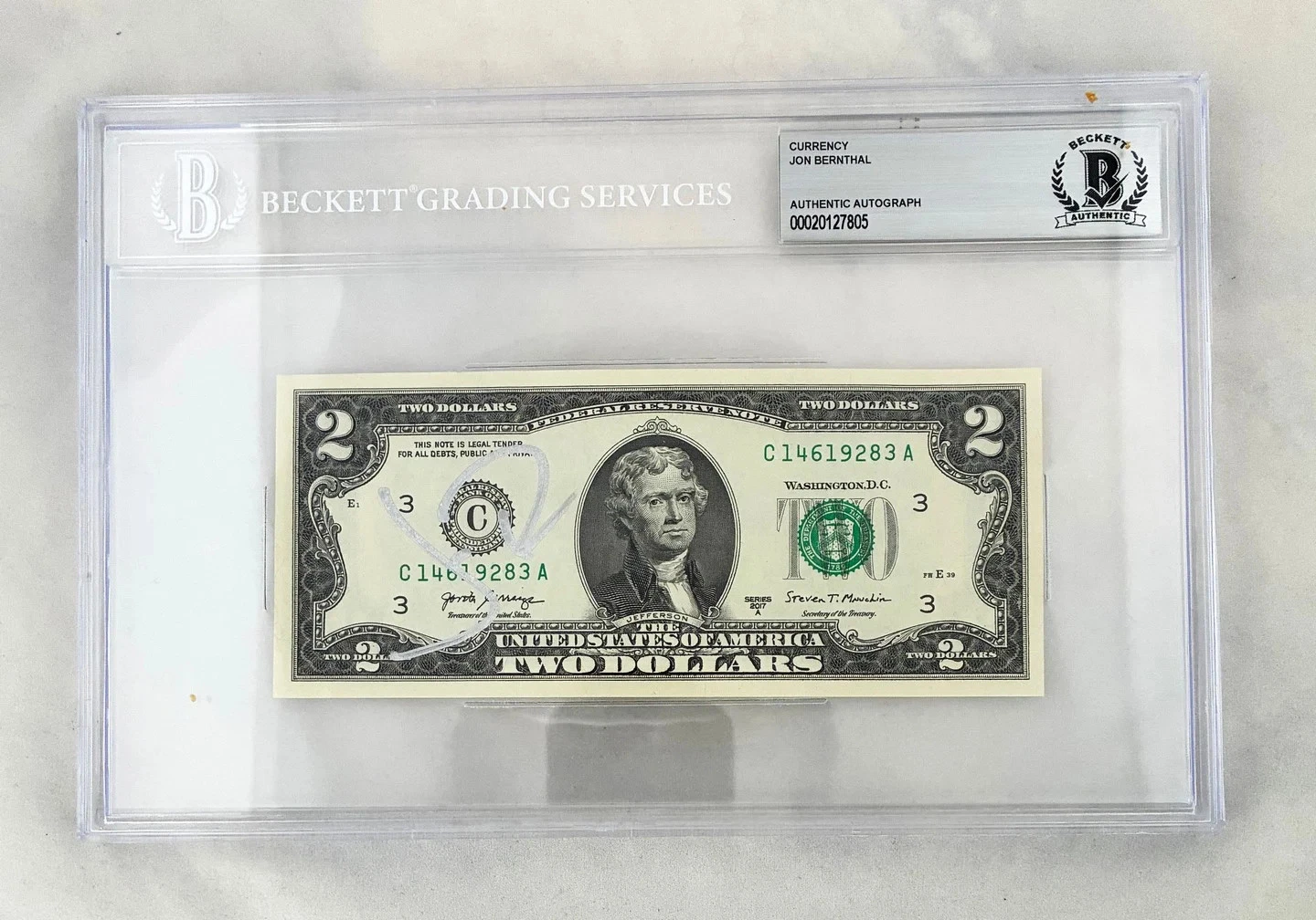 Jon Bernthal Signed $2 Bill US Currency Beckett BAS 1 COA