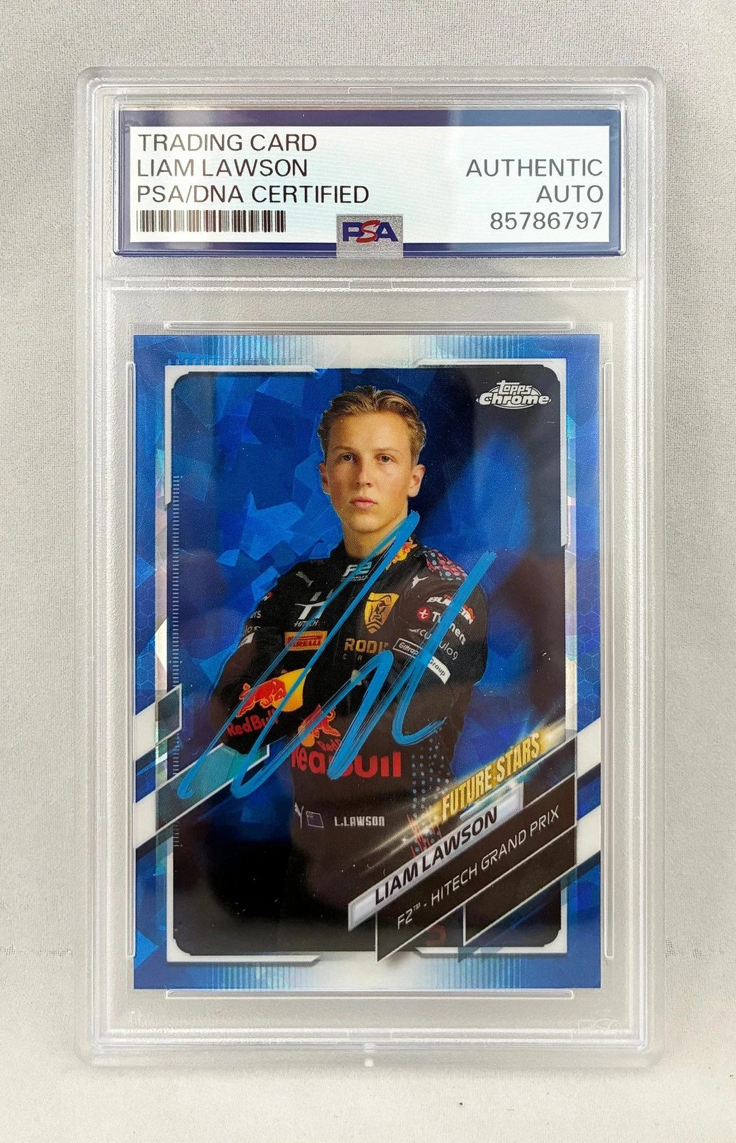 Liam Lawson Signed Rookie Card 2021 Topps Chrome Sapphire #68 F2 PSA/DNA COA