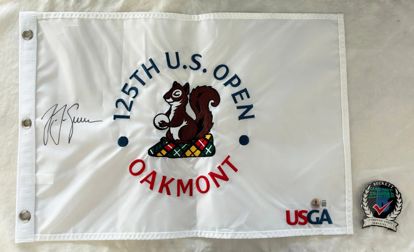 JJ Spaun Signed 2025 US Open Championship Flag Beckett BAS 1 COA