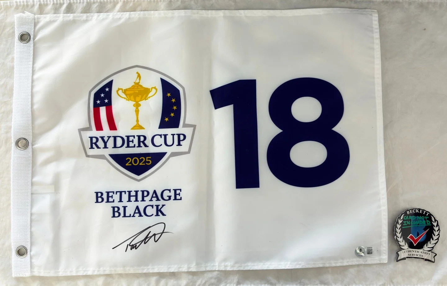 Tommy Fleetwood Signed 2025 Ryder Cup Flag Bethpage Black Beckett BAS 1 COA