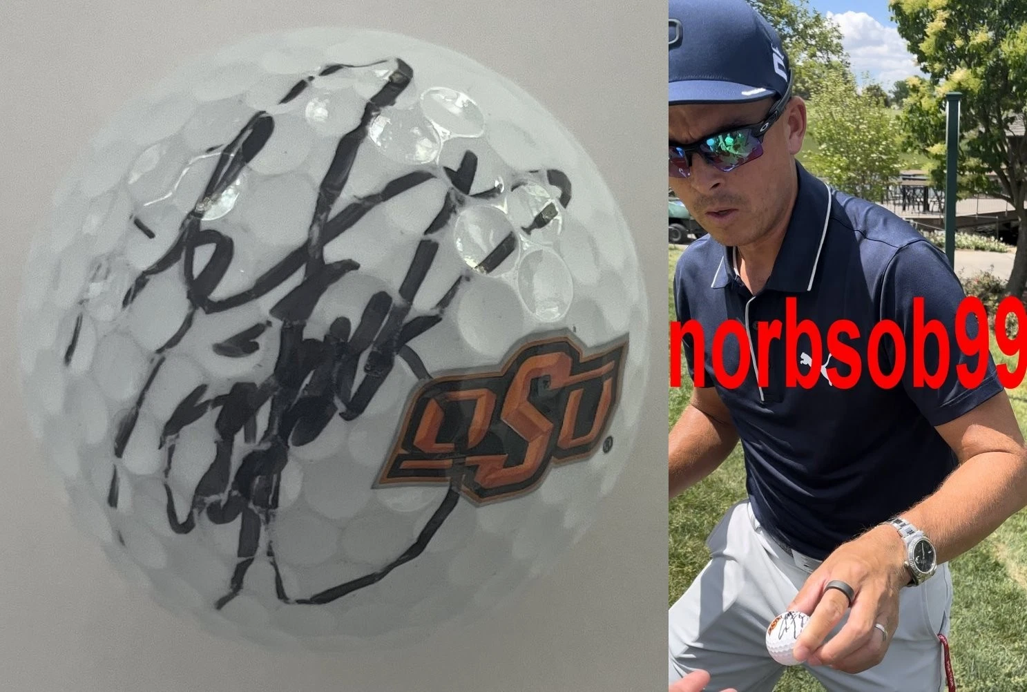 RICKIE FOWLER SIGNED AUTOGRAPH OKLAHOMA STATE OSU GOLF BALL w/EXACT PROOF & COA