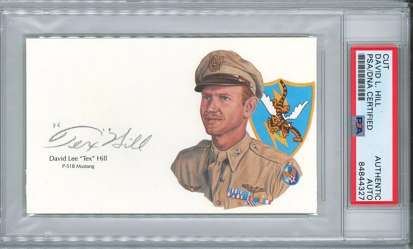 David Tex Hill Signed Cut Signature PSA/DNA Flying Tigers Ace GOE P-51B