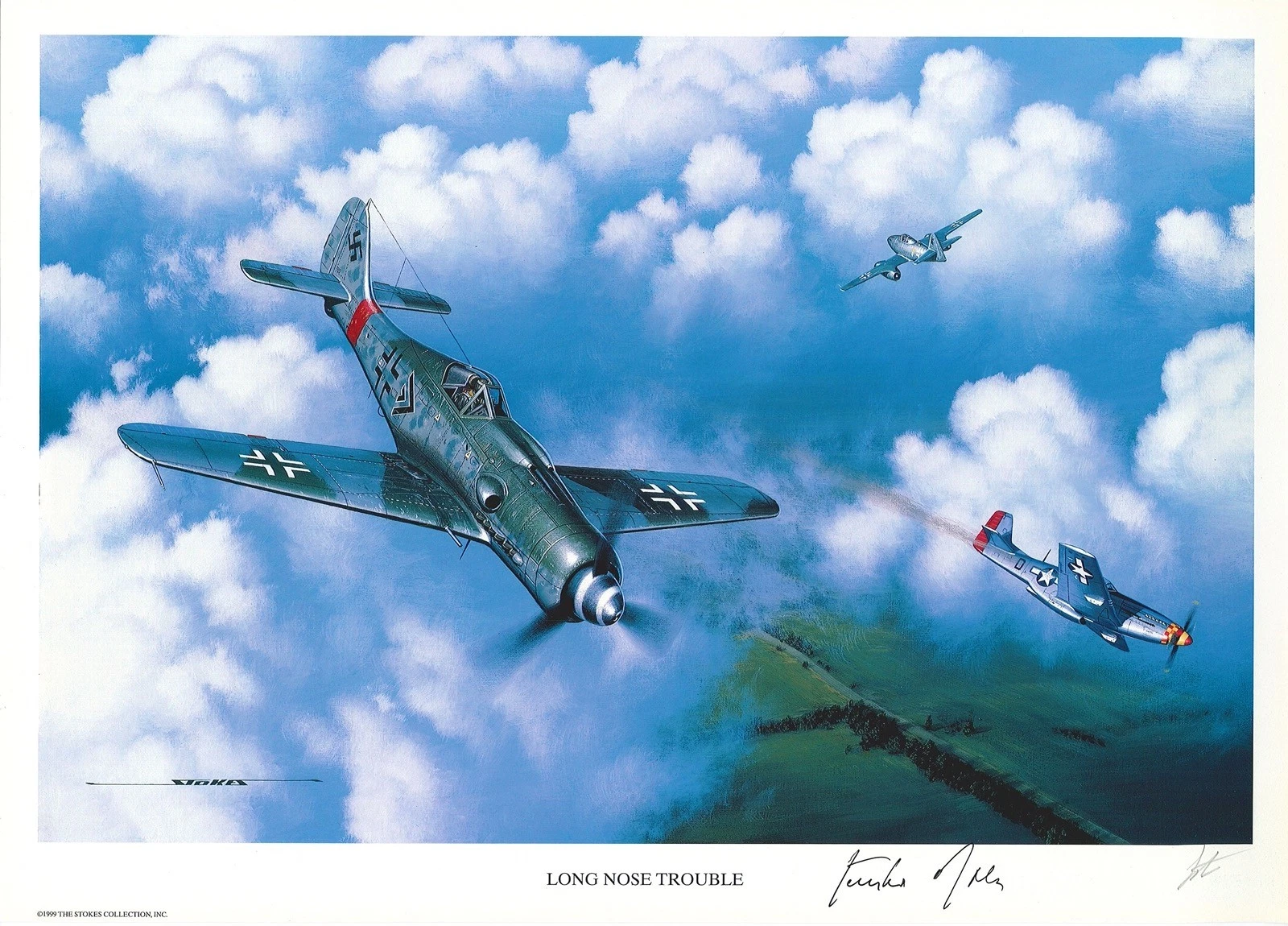Gunther Rall Signed Long Nose Trouble Print Stan Stokes 275 Victory Ace AIV