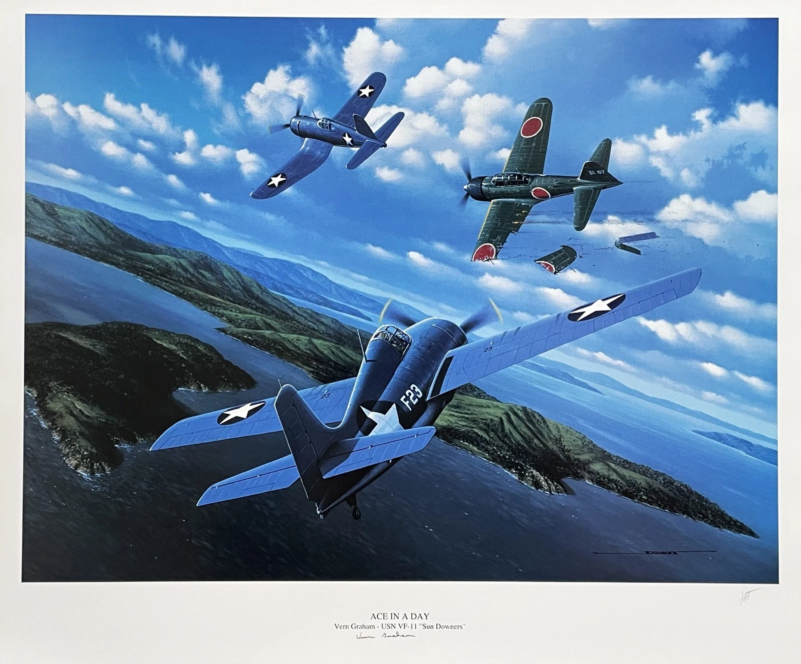 Vern Graham VF-11 Navy Ace Signed Ace In A Day Stan Stokes Print