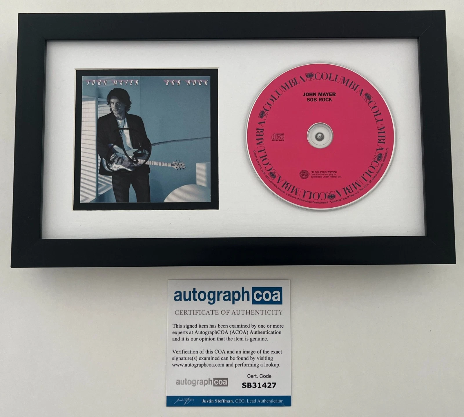 JOHN MAYER SIGNED SOB ROCK FRAMED & MATTED CD w/ AUTOGRAPH ACOA COA