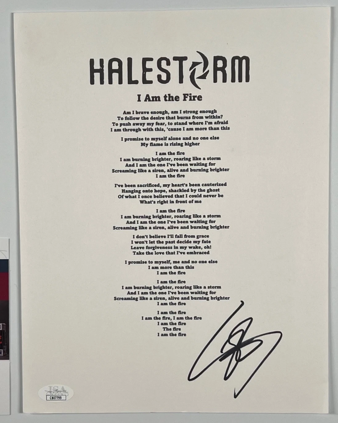 Halestorm Lzzy Hale JSA Autograph Signed Music Lyric Sheet