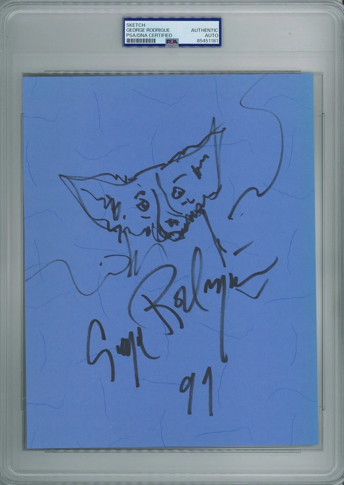 George Rodrigue Original Blue Dog Sketch Signed 1999 PSA DNA Encapsulated
