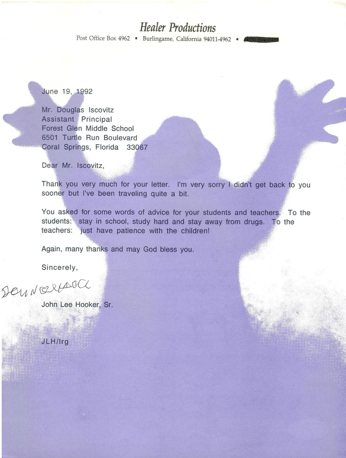 John Lee Hooker Autographed 8.5 x 11 Typed Letter Signed JSA Cert Blues Singer