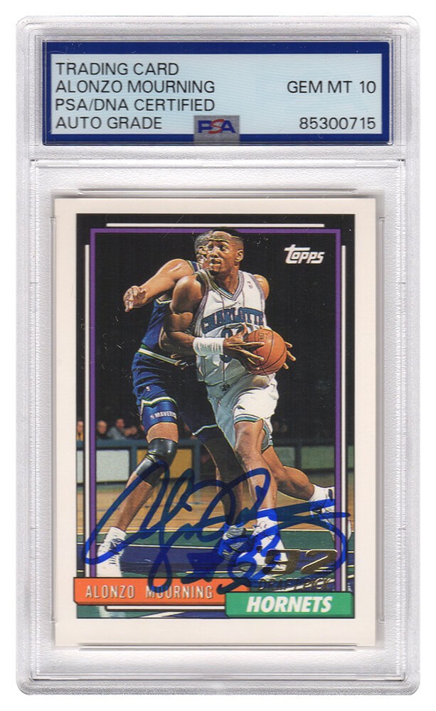 Alonzo Mourning Signed Hornets 1992-93 Topps Rookie Card #393 (PSA - Auto 10)