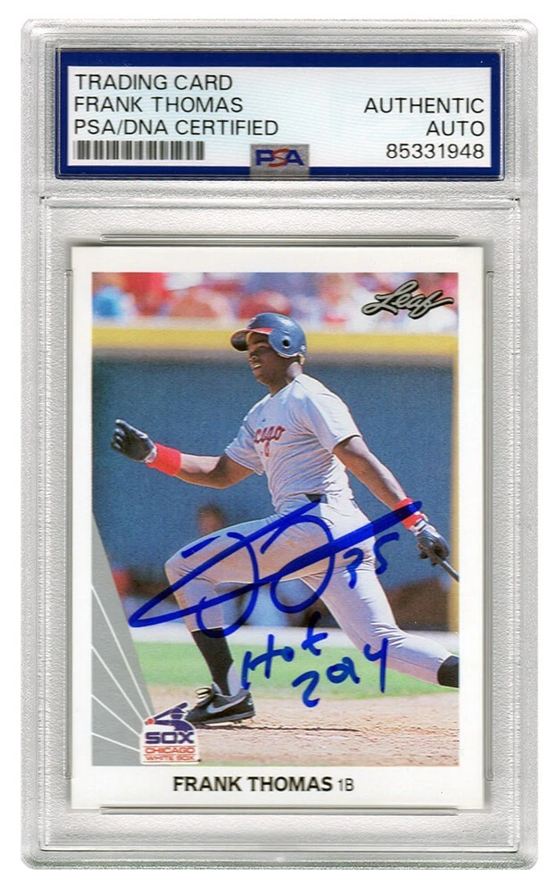 Frank Thomas Signed White Sox 1990 Leaf RC Card #300 w/HOF (PSA Encapsulated)