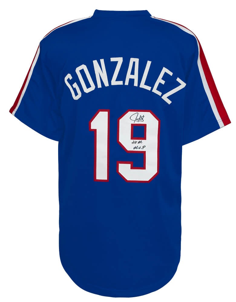 Juan Gonzalez Signed Blue T/B Custom Baseball Jersey w/2x AL MVP -(SCHWARTZ COA)