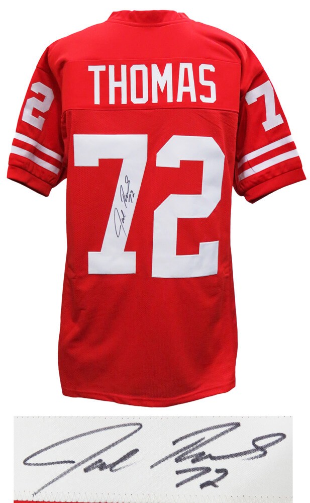 JOE THOMAS Wisconsin Badgers Signed Red Football Jersey - SCHWARTZ
