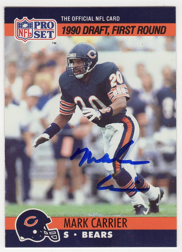 Mark Carrier Signed Bears 1990 Pro Set Rookie Football Card #674 -(SCHWARTZ COA)