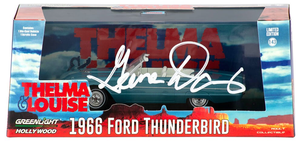 GEENA DAVIS SIGNED THELMA & LOUISE 1966 T-BIRD 1:43 SCALE CAR – (SCHWARTZ COA) COLLECTIBLE MEMORABILIA