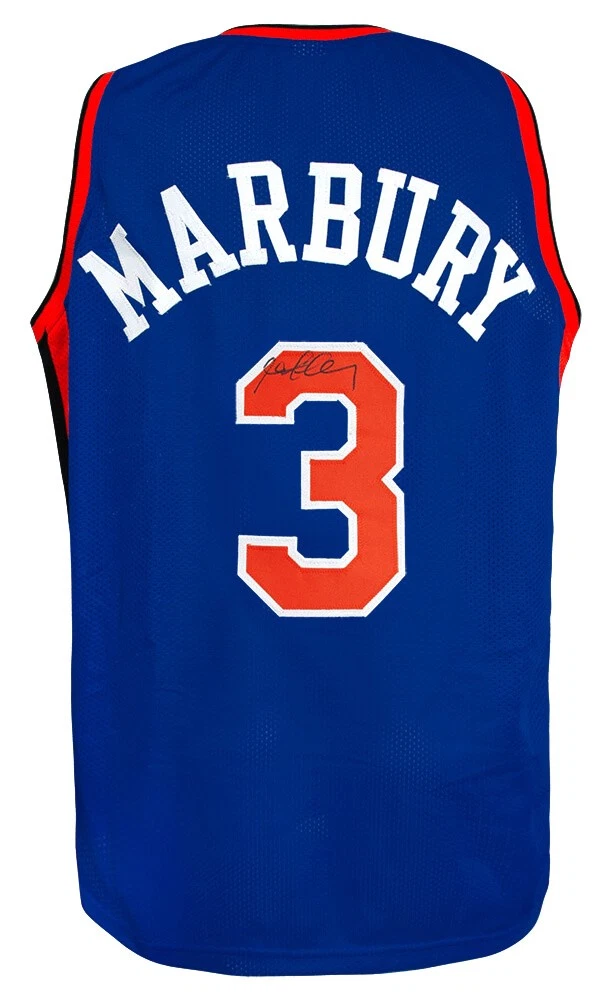Stephon Marbury (KNICKS) Signed Blue Custom Basketball Jersey - (SCHWARTZ COA)