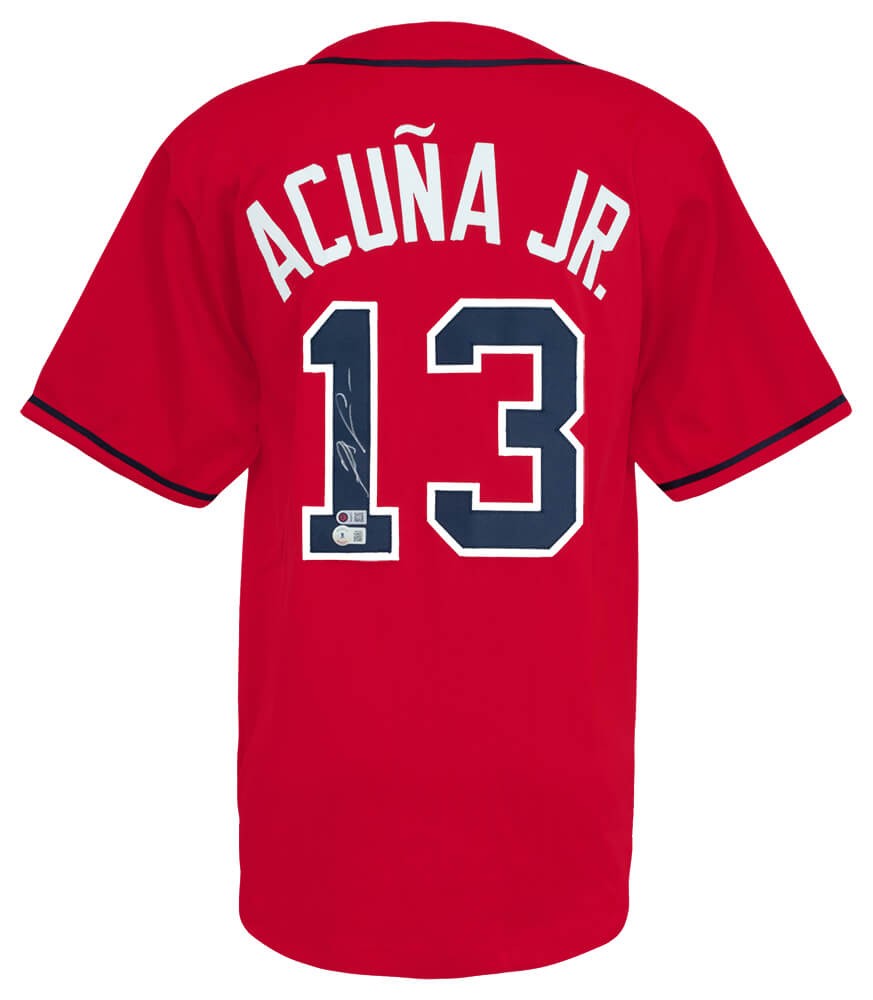 Ronald Acuna Jr. Signed Red Custom Baseball Jersey - (Beckett COA)