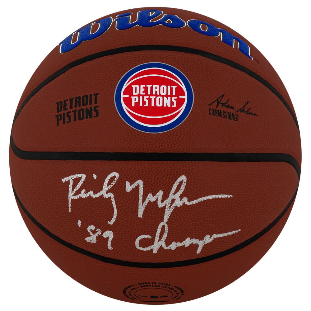 Rick Mahorn Signed Pistons Logo Wilson Alliance NBA Basketball w/Champs (SS COA)
