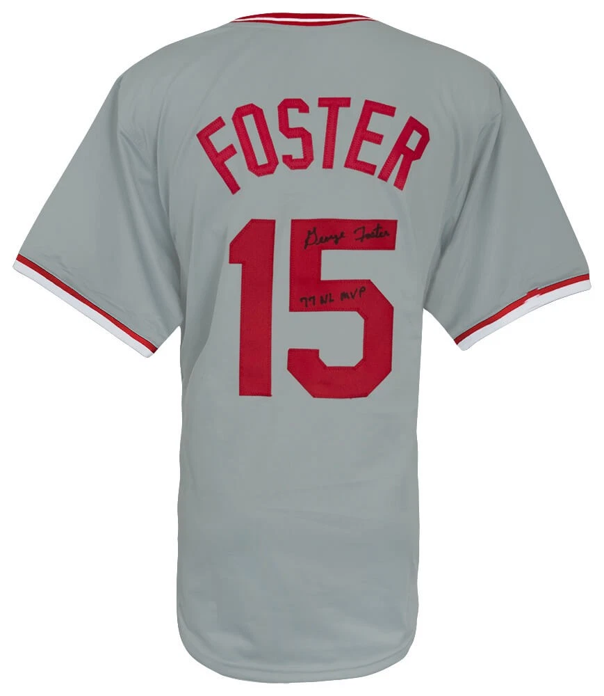 George Foster Signed Grey Custom Baseball Jersey w/77 NL MVP - (SCHWARTZ COA)