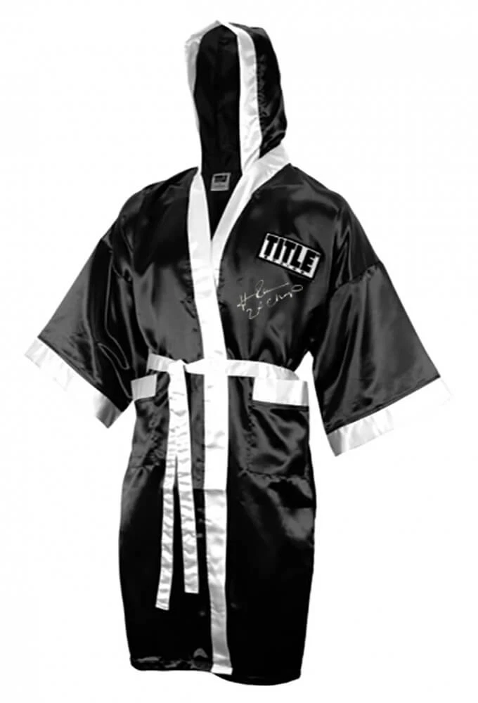 Hasim Rahman Signed Title Black & White Boxing Robe w/2x Champ - (SCHWARTZ COA)
