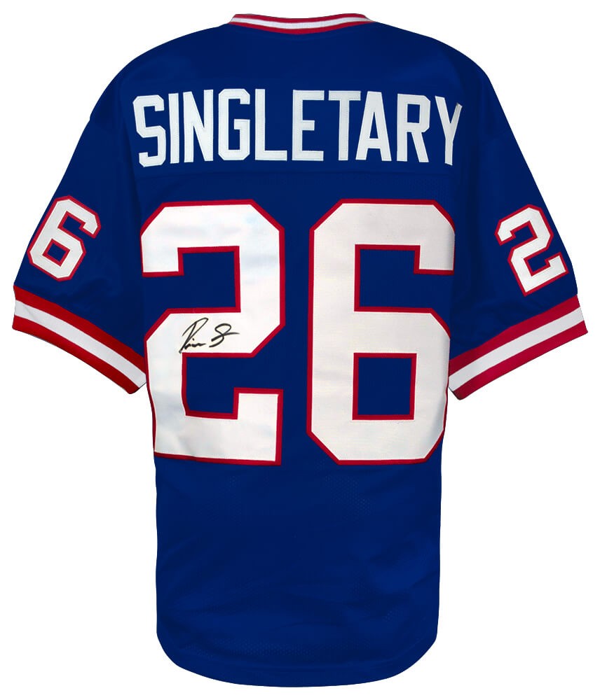 Devin Singletary (GIANTS) Signed Blue Custom Football Jersey -(SCHWARTZ COA)