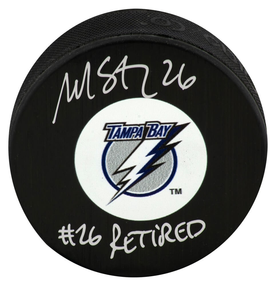 Martin St. Louis Signed Lightning Medium Logo Hockey Puck w/#26 Retired - SS COA