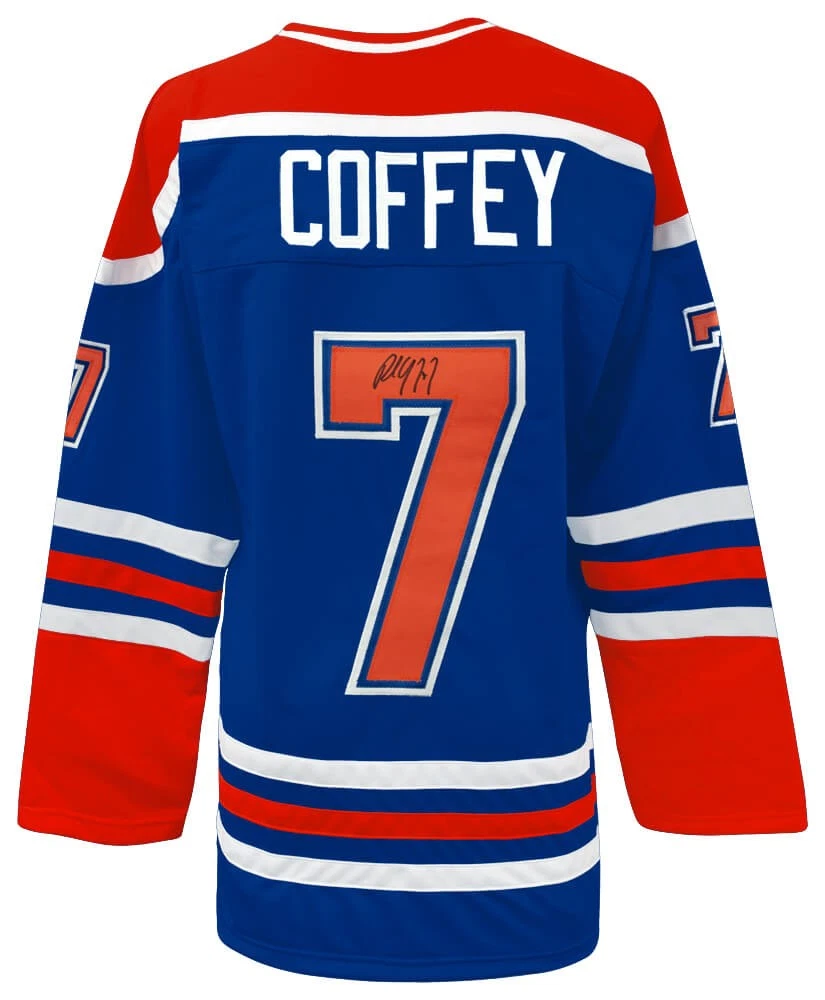 Paul Coffey (OILERS) Signed Blue Custom Hockey Jersey - (SCHWARTZ COA)