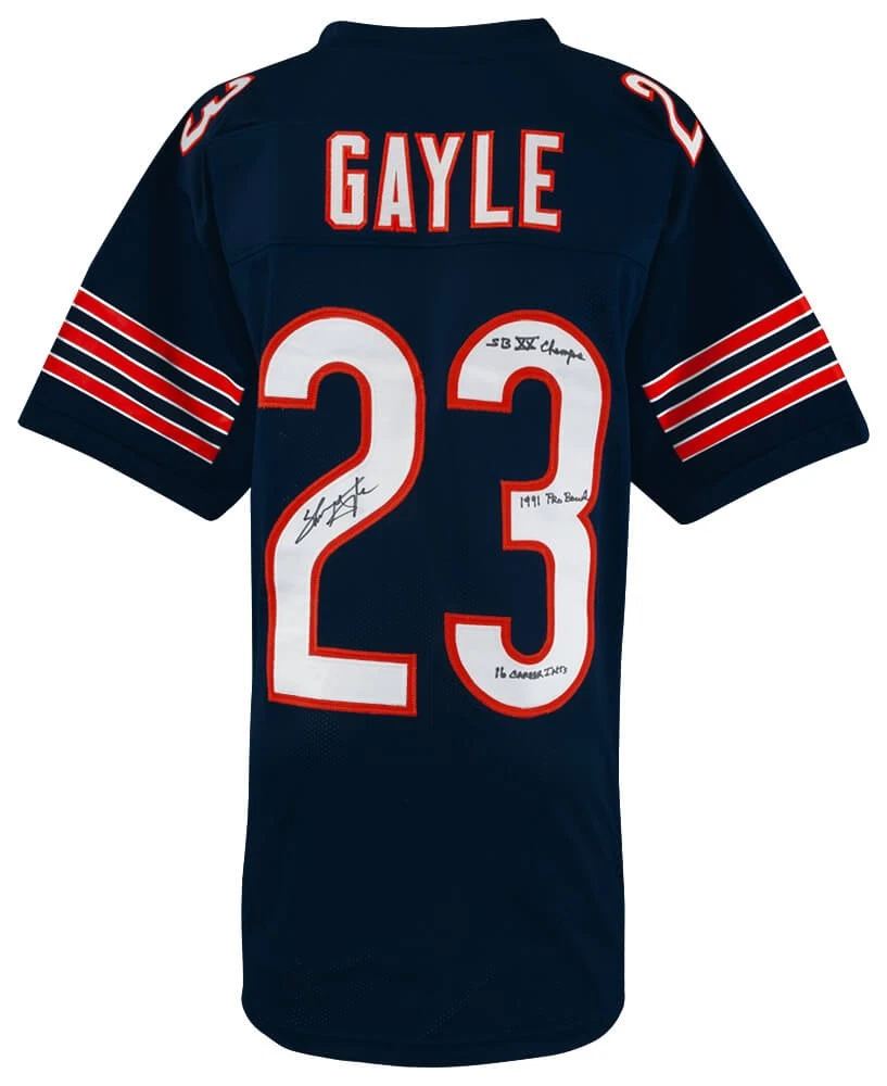 Shaun Gayle Signed Navy Custom Football Jersey w/3-Inscriptions - (SCHWARTZ COA)