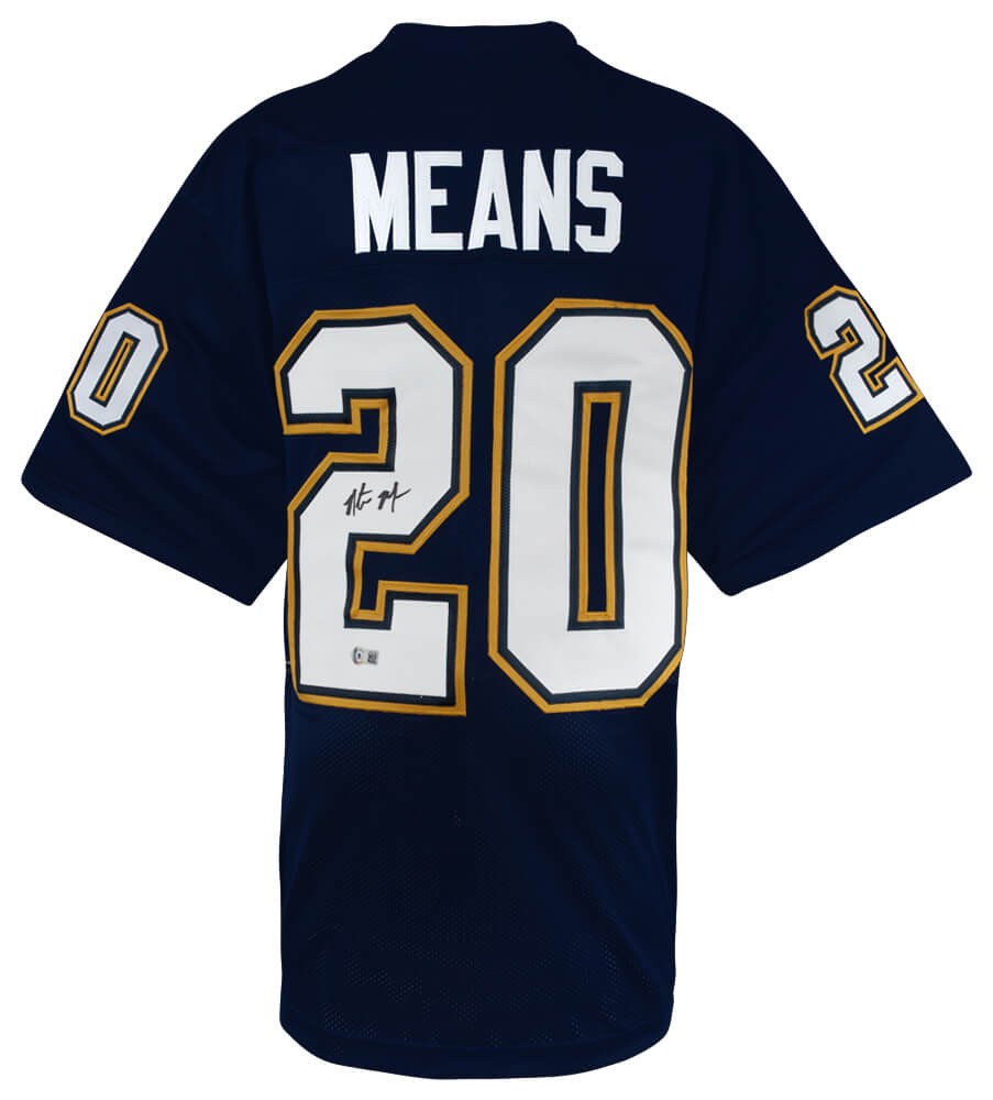 Natrone Means (CHARGERS) Signed Navy Custom Football Jersey - (BECKETT COA)