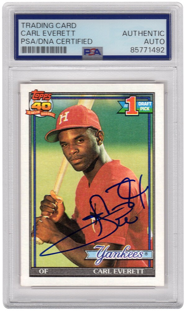 Carl Everett Signed Yankees 1991 Topps RC Baseball Trading Card #113 - (PSA/DNA)