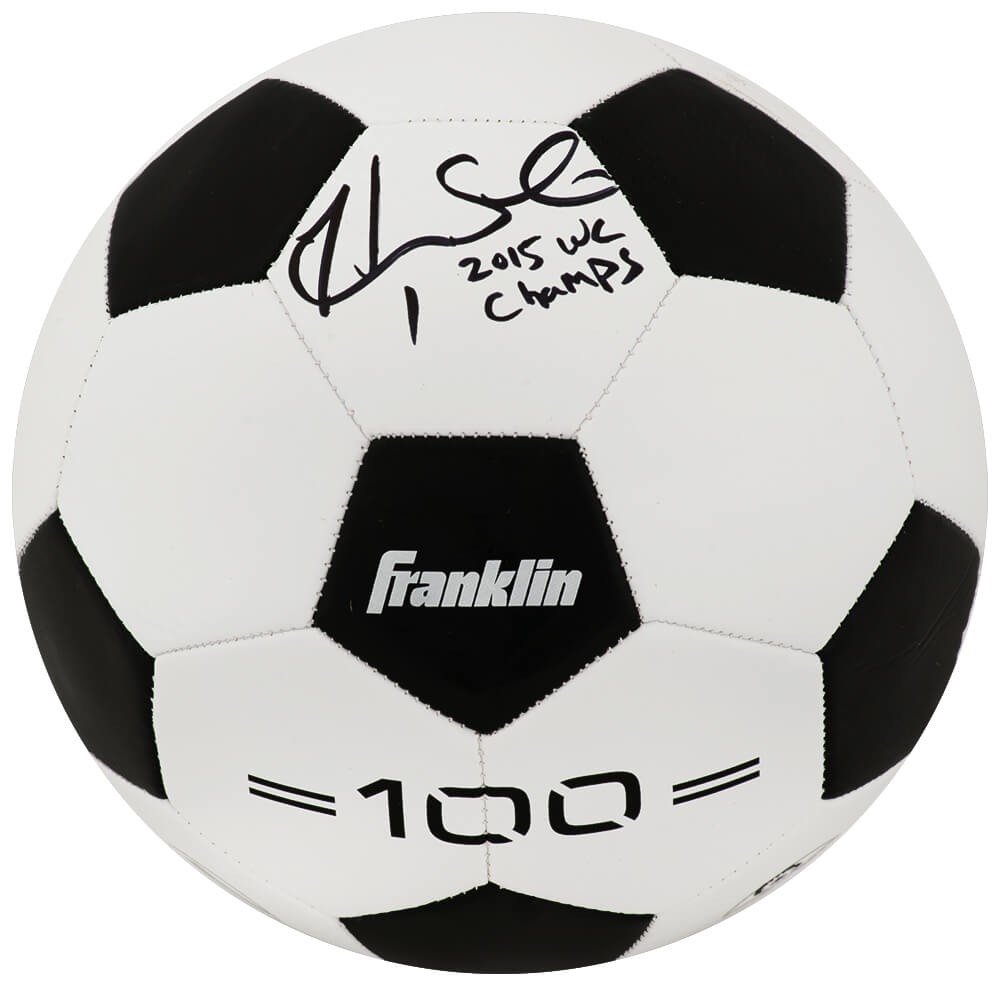 Hope Solo Signed Black & White Franklin Soccer Ball w/2015 WC Champs - (SS COA)