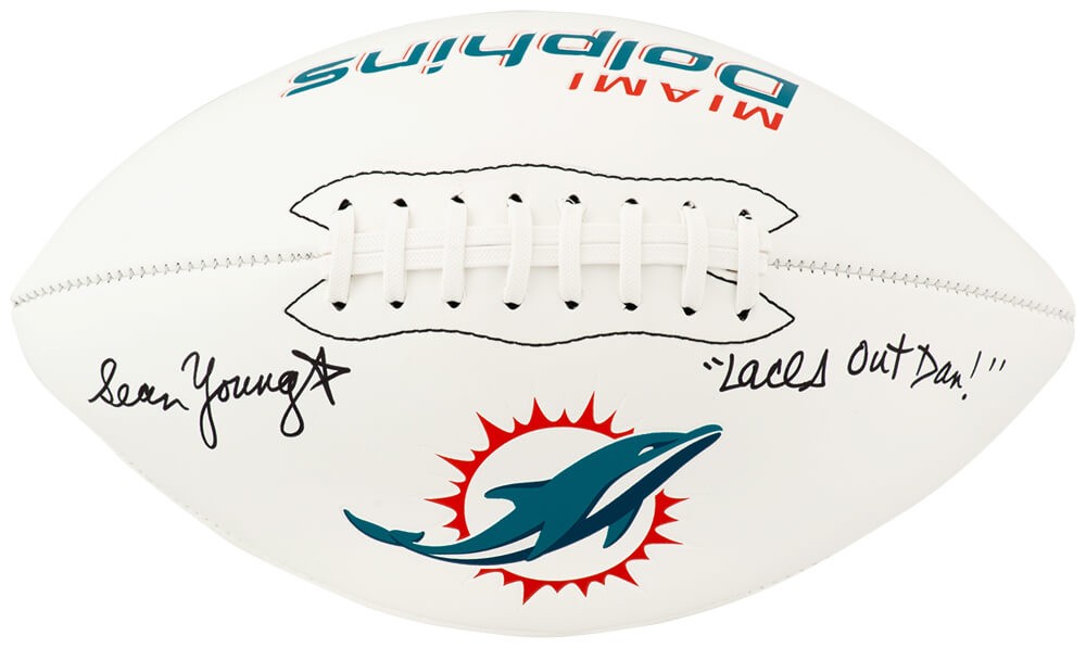 SEAN YOUNG SIGNED DOLPHINS FRANKLIN WHITE LOGO FOOTBALL W/LACES OUT, DAN -SS COA COLLECTIBLE MEMORABILIA