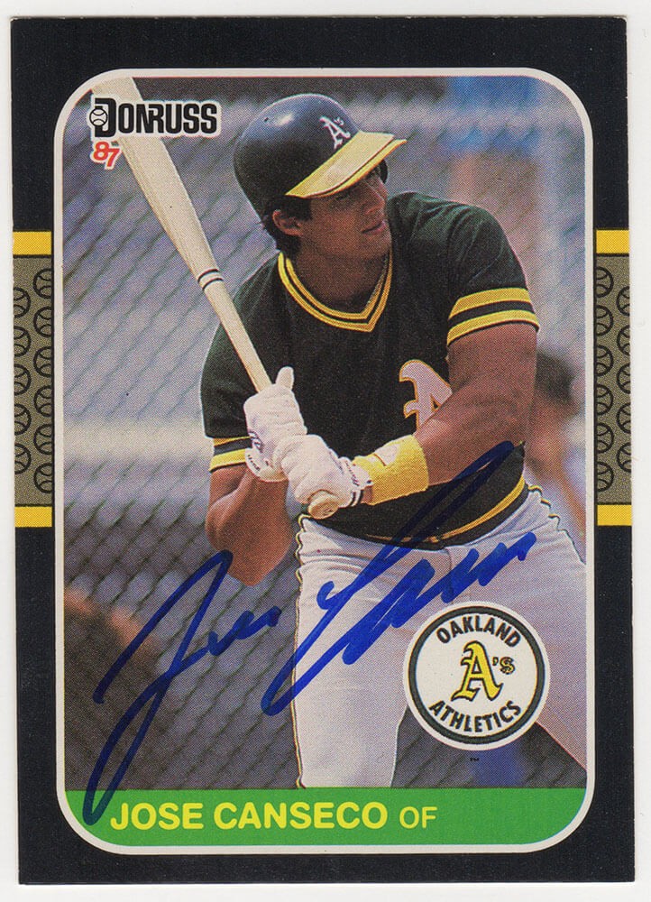 Jose Canseco Signed A's (Athletics) 1987 Donruss Baseball Card #97 -SCHWARTZ COA