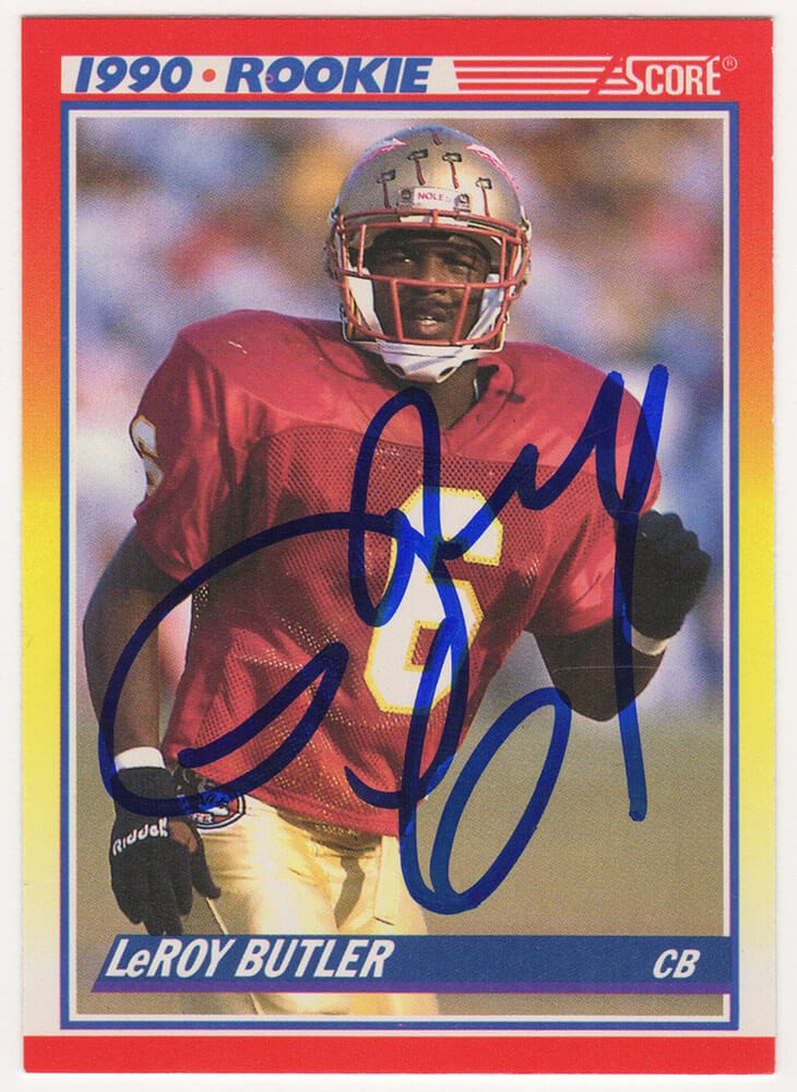 LeRoy Butler Signed 1990 Score Rookie Football Trading Card #619 -(SCHWARTZ COA)