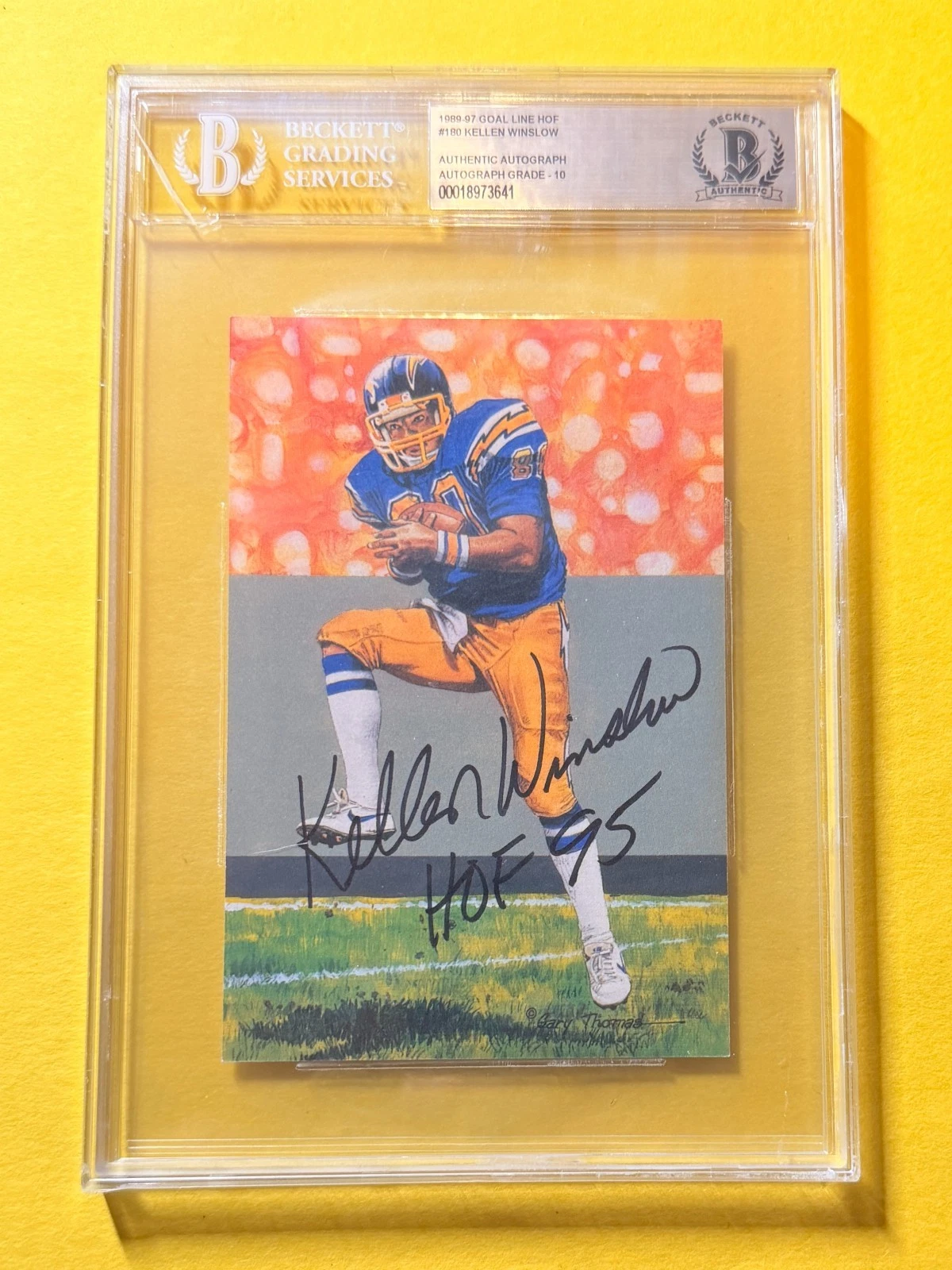 1989 GOAL LINE HOF KELLEN WINSLOW #180 SIGNED ART BECKETT AUTHENTIC 10 