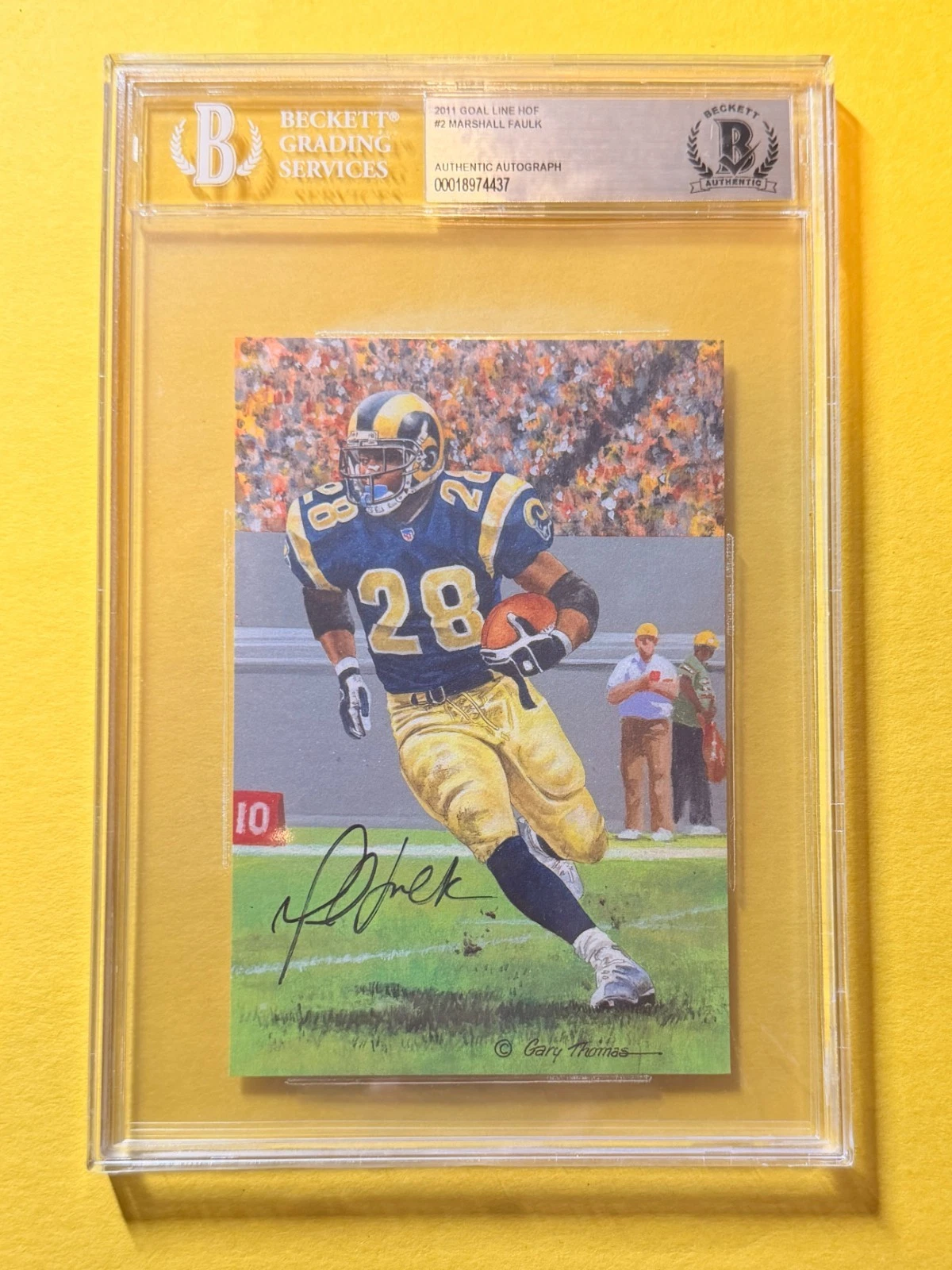 2011 GOAL LINE HOF MARSHALL FAULK #2 SIGNED ART BECKETT AUTHENTIC RAMS