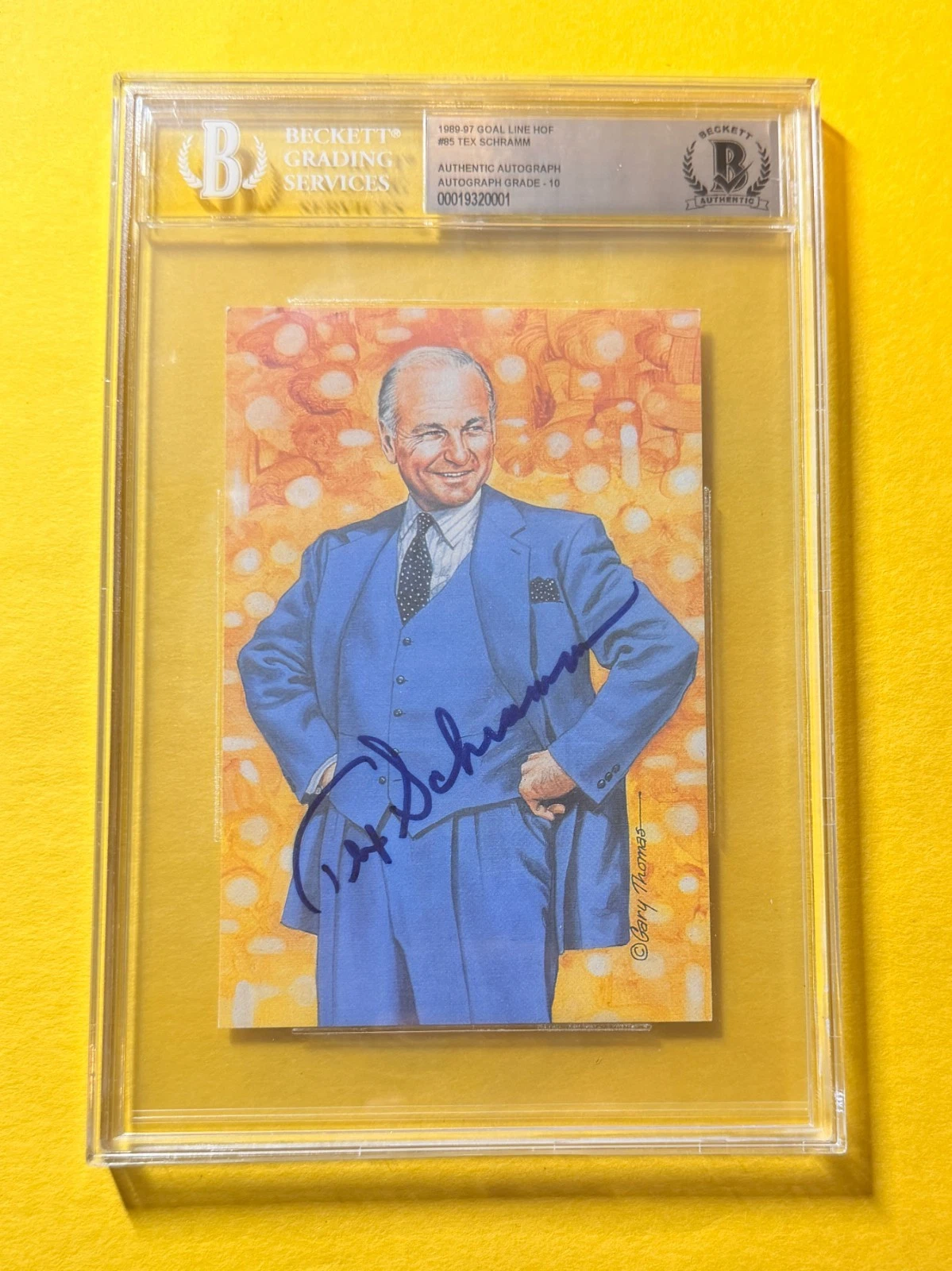 1989 GOAL LINE HOF TEX SCHRAMM #85 SIGNED ART BECKETT AUTHENTIC 10