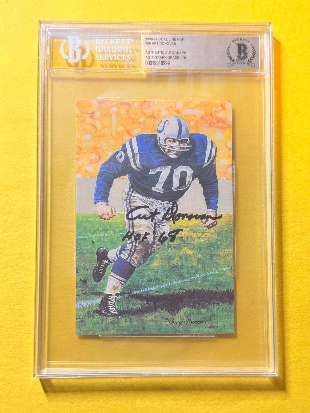 1989 GOAL LINE HOF ART DONOVAN #66 SIGNED ART BECKETT AUTHENTIC 10 